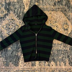Brandy Melville John Galt green and blue striped zip up hoodie